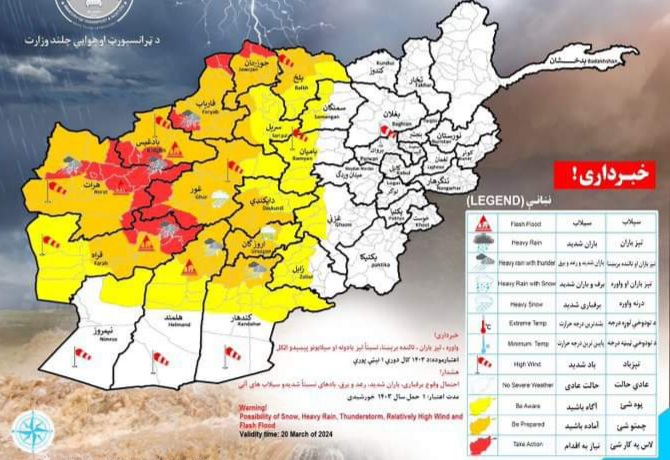ریاست هواشناسی طالبان از احتمال بارش باران و برف در ۱۷ استان کشور خبر داد